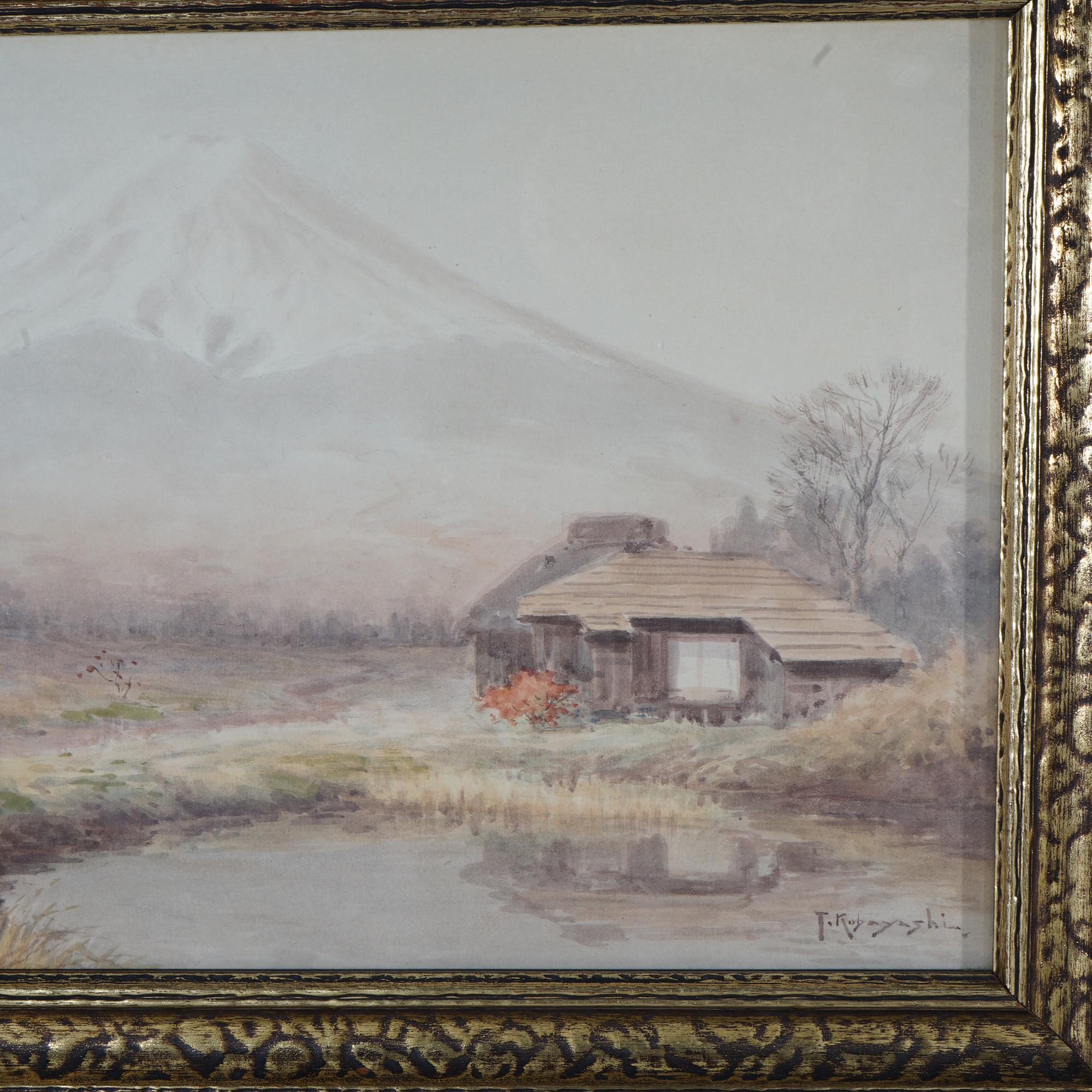 Antique Japanese Meiji Watercolor of Mt. Fuji by T. Kobayashi c1920 3