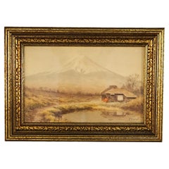 Antique Japanese Meiji Watercolor of Mt. Fuji by T. Kobayashi c1920