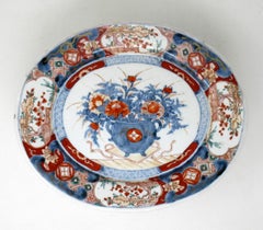 Antique Japanese Meji Hand Painted Imari Dish Centerpiece Plate Cobalt Blue Red