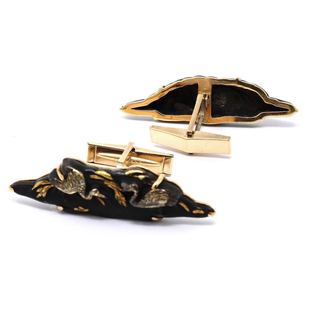 Antique Japanese Menuki as Cufflinks In Excellent Condition For Sale In Point Richmond, CA