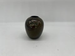 Antique Japanese Miniature Bronze & Sterling Overlay Butterfly Vase - Signed