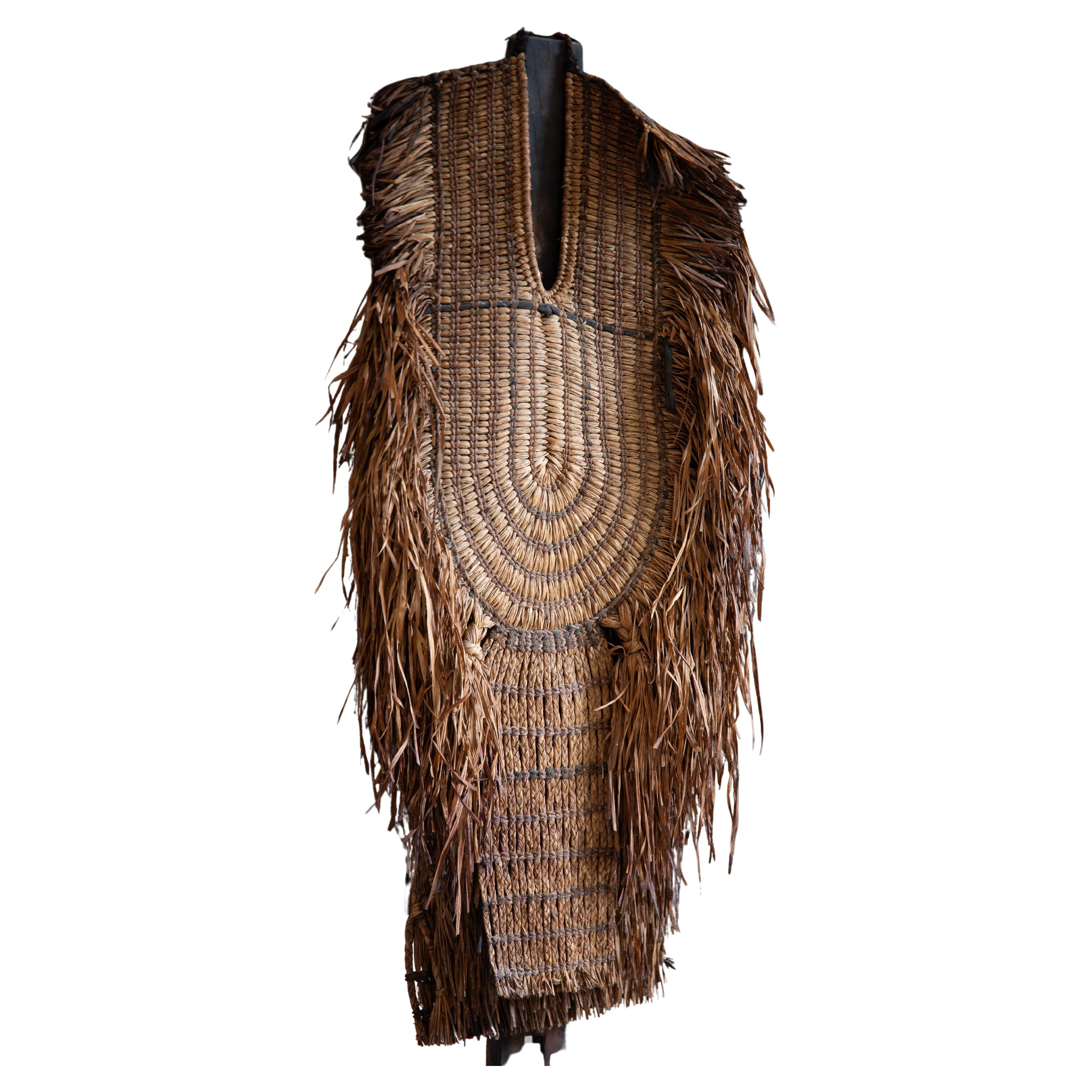 Antique Japanese Mino straw cape made of rice straws, mingei wabi sabi art piece