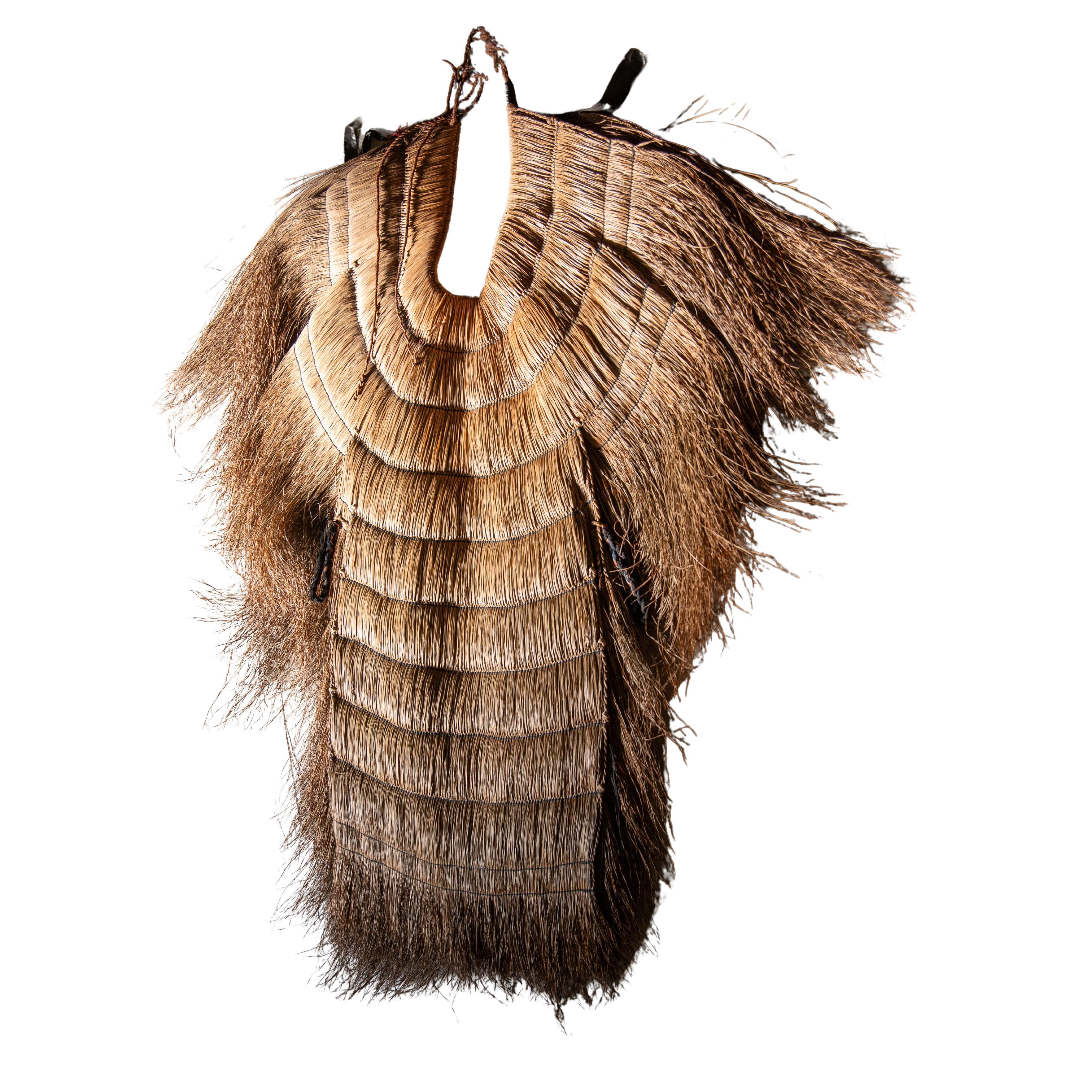 Antique Japanese Mino straw cape made of rice straws, mingei wabi sabi art piece