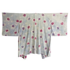 Antique Japanese Misty Blue Silk Haori Kimono Jacket - Meiji era