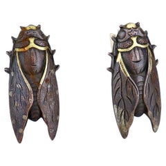 Antique Japanese Mixed Metals Converted Menuki Cicada Form Cufflinks