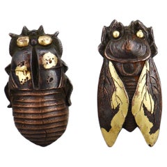 Antique Japanese Mixed Metals Converted Menuki Insect Form Cufflinks