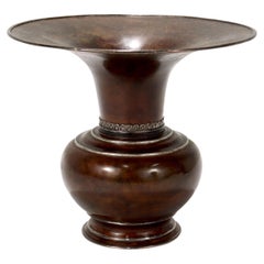 Antiguo jarrón japonés de cobre y plata Usubata Ikebana con flores