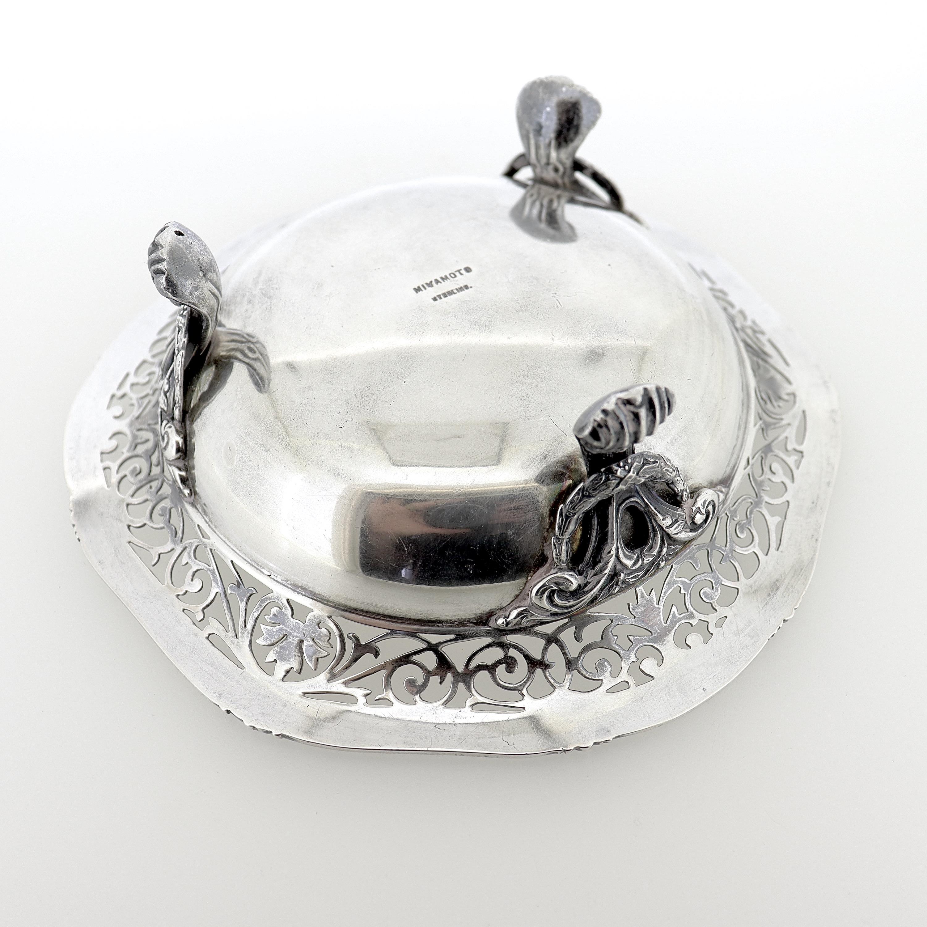 Antique Japanese Miyamoto 950 Sterling Silver Footed Bowl or Vide-Poche For Sale 3
