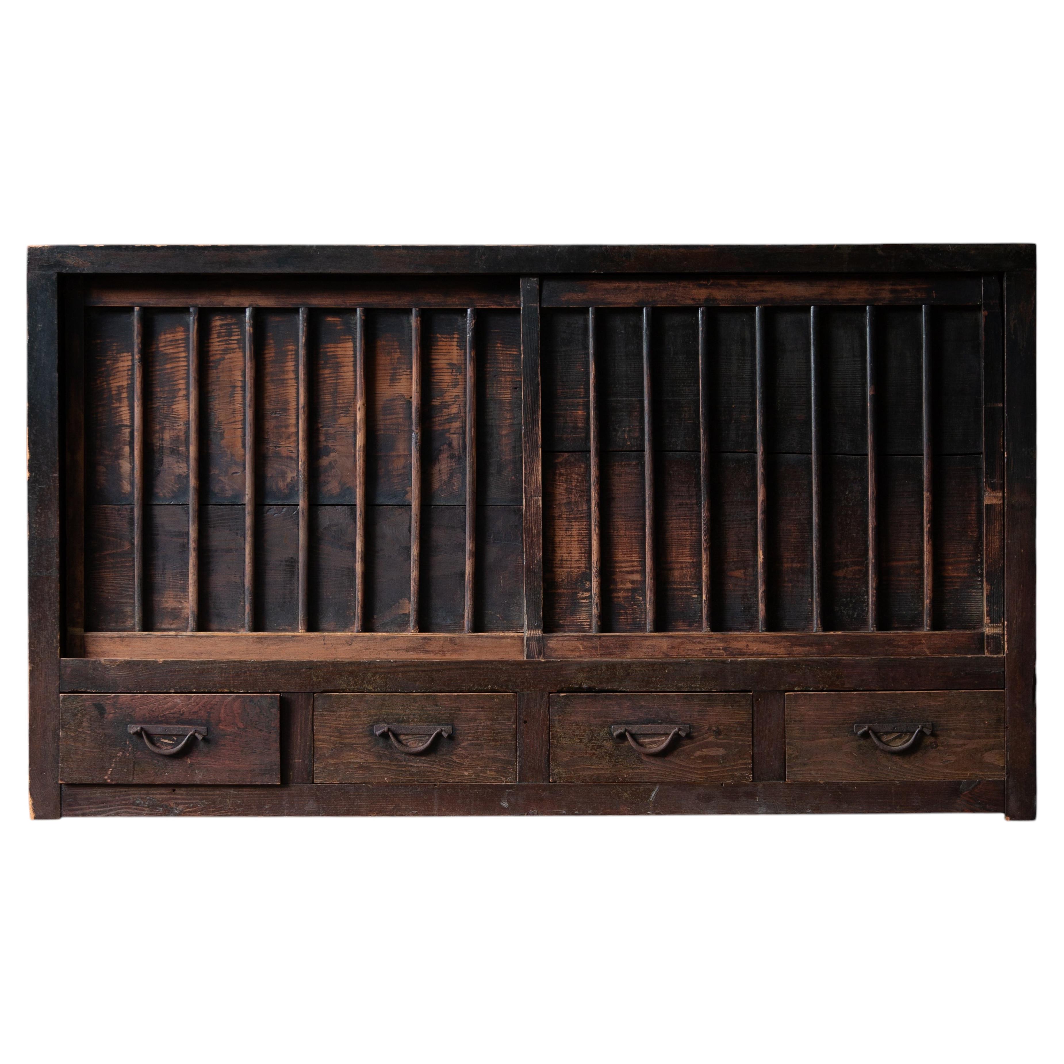 19th C Antique Japanese Mizuya Tansu Chest with Lattice Sliding