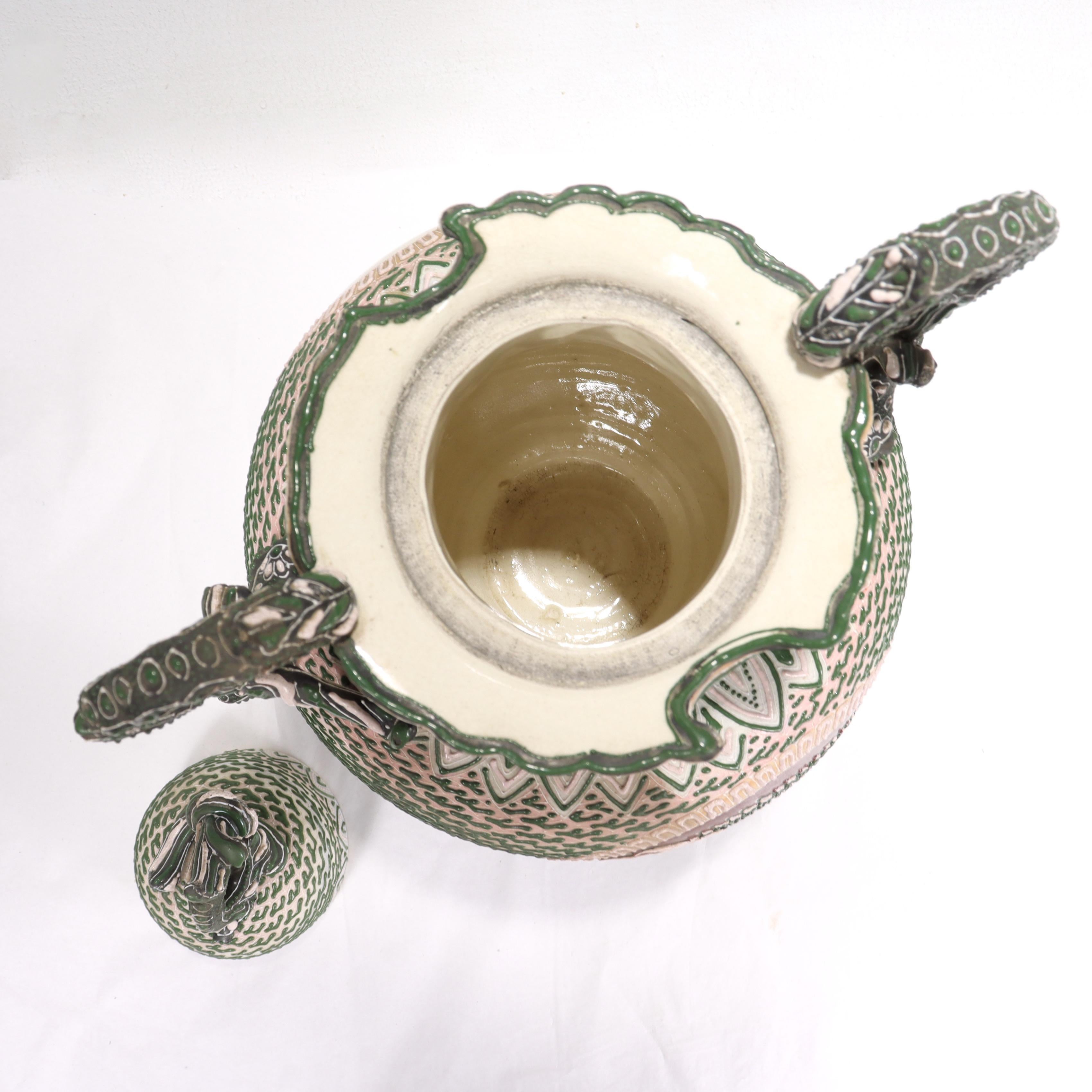 Antique Japanese Moriage Nippon Porcelain Vase or Covered Jar For Sale 6