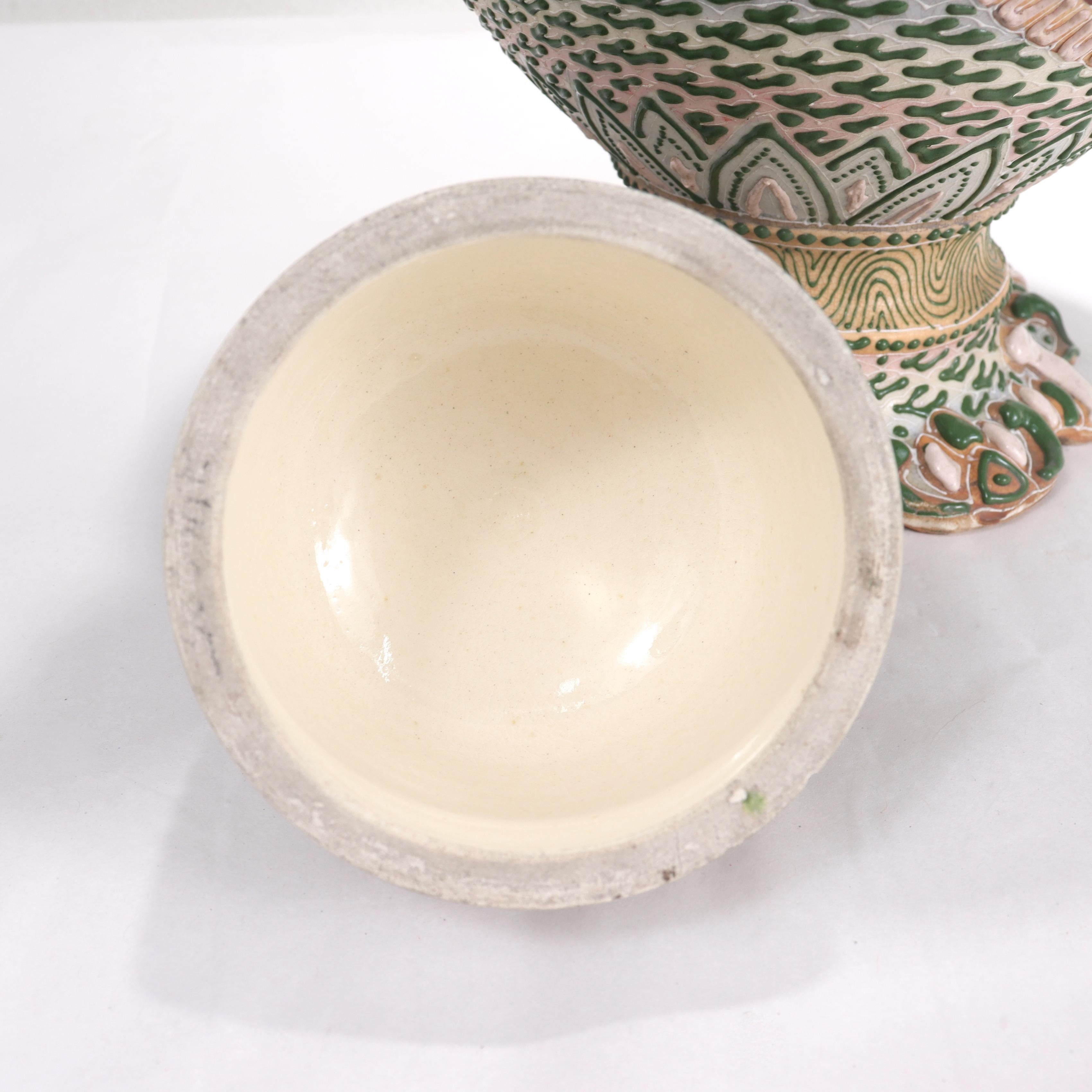 Antique Japanese Moriage Nippon Porcelain Vase or Covered Jar For Sale 7