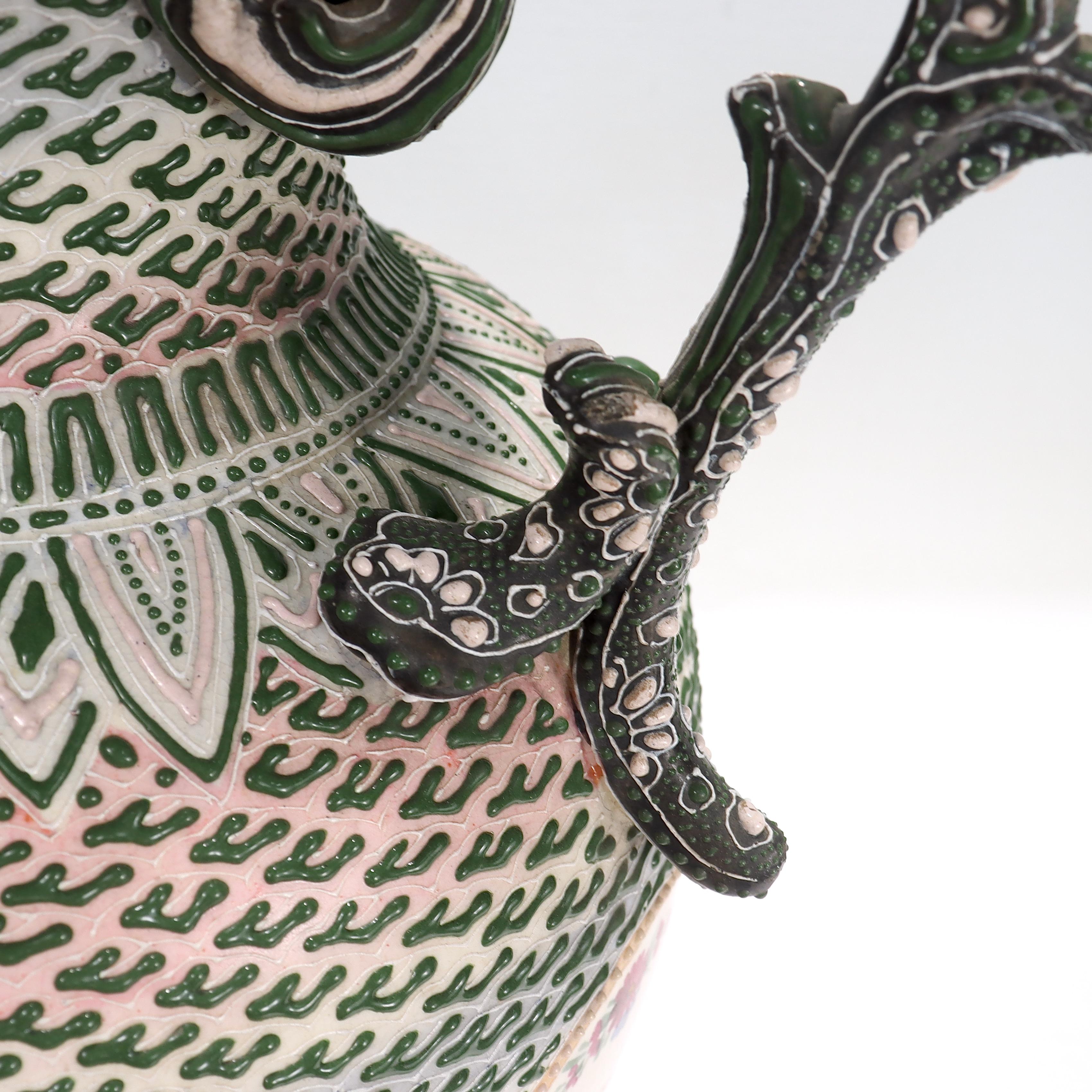Antique Japanese Moriage Nippon Porcelain Vase or Covered Jar For Sale 12