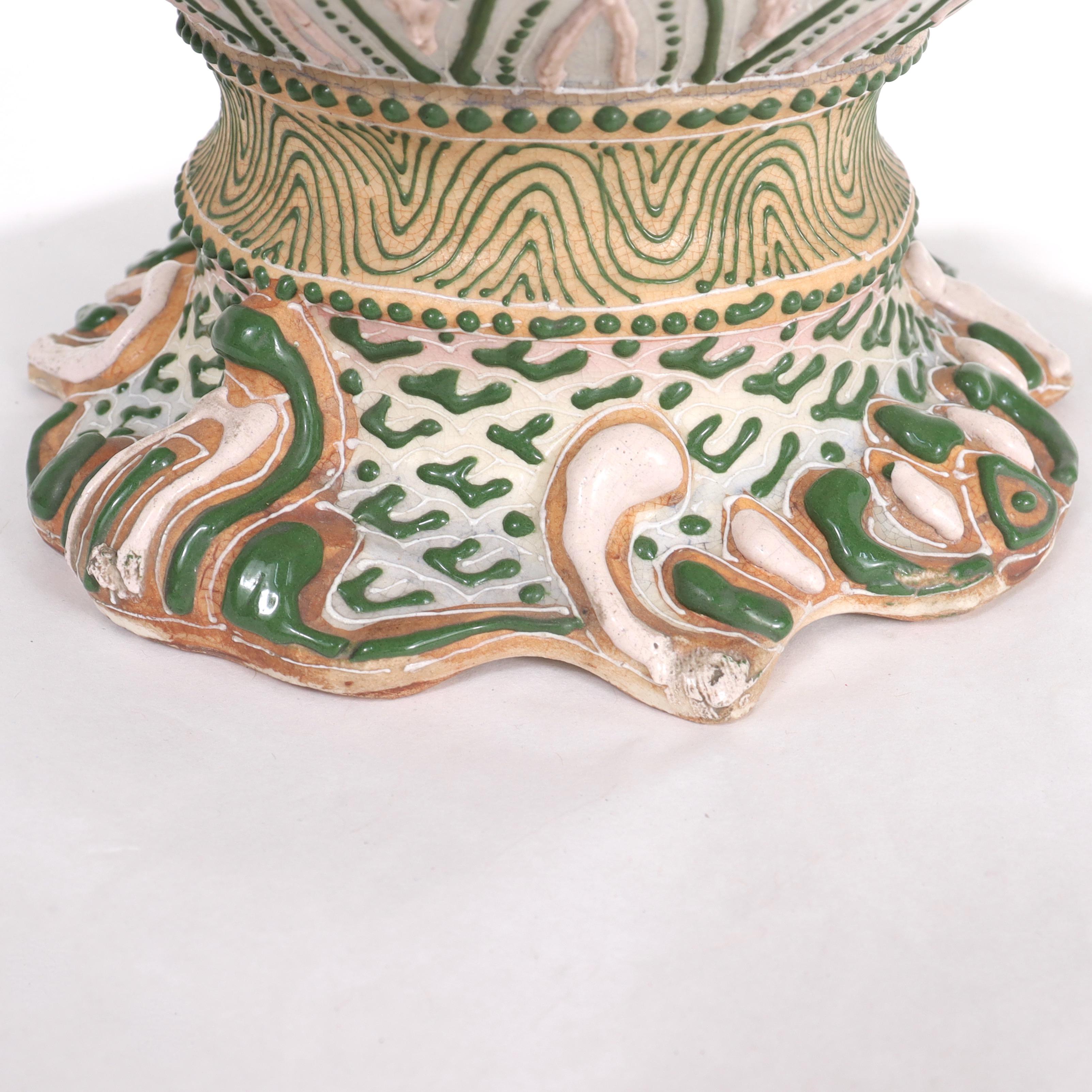 Antique Japanese Moriage Nippon Porcelain Vase or Covered Jar For Sale 14