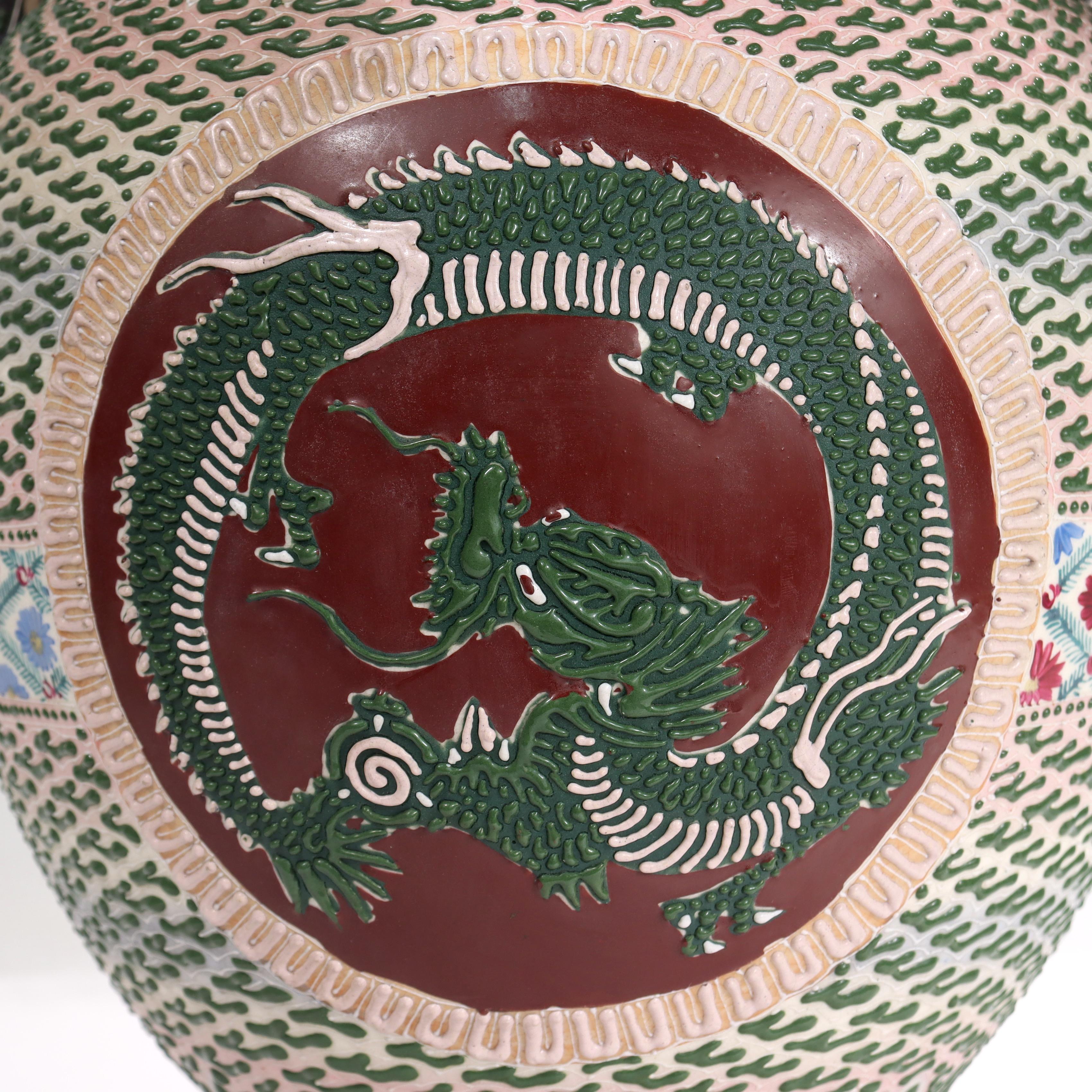 Enamel Antique Japanese Moriage Nippon Porcelain Vase or Covered Jar For Sale