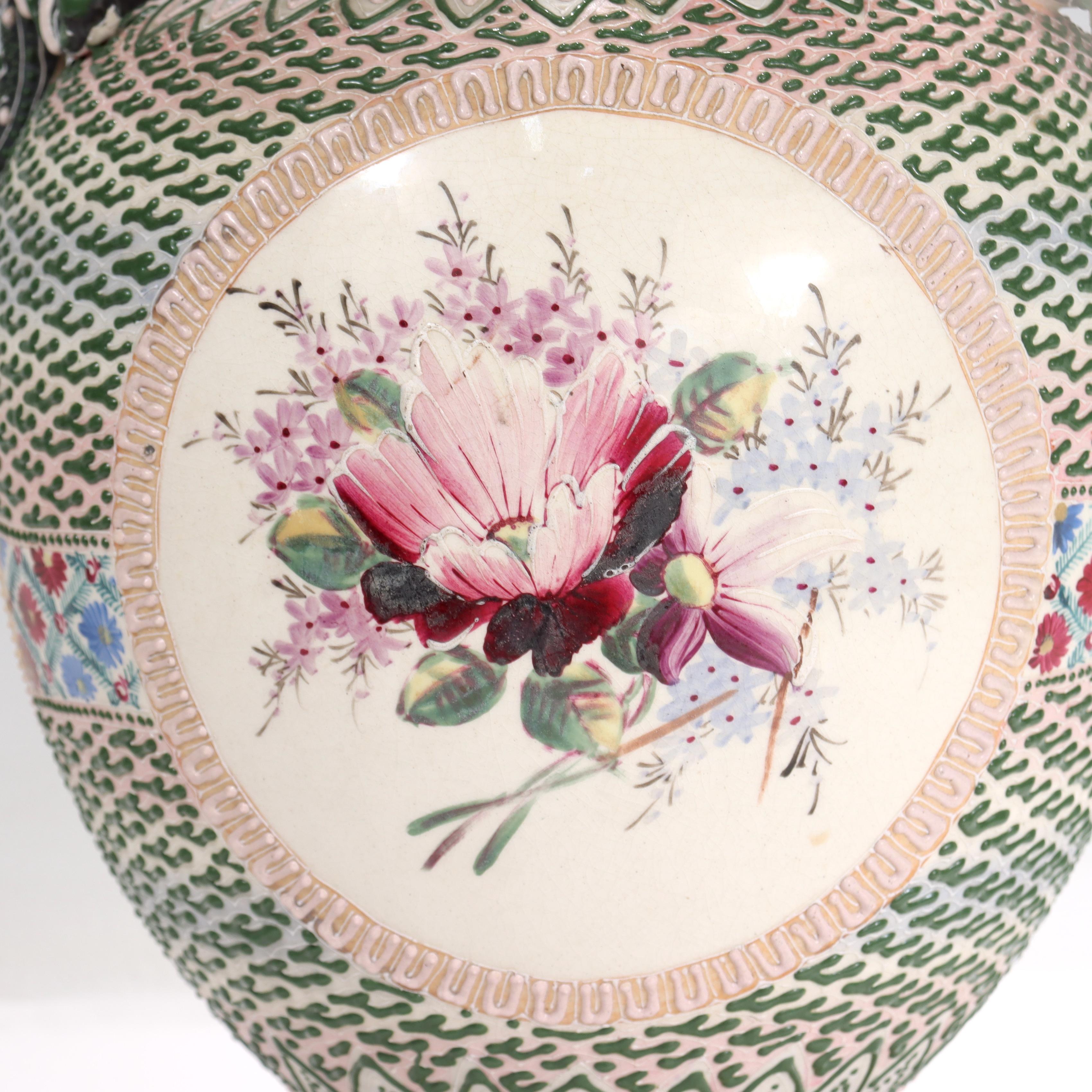 Antique Japanese Moriage Nippon Porcelain Vase or Covered Jar For Sale 2