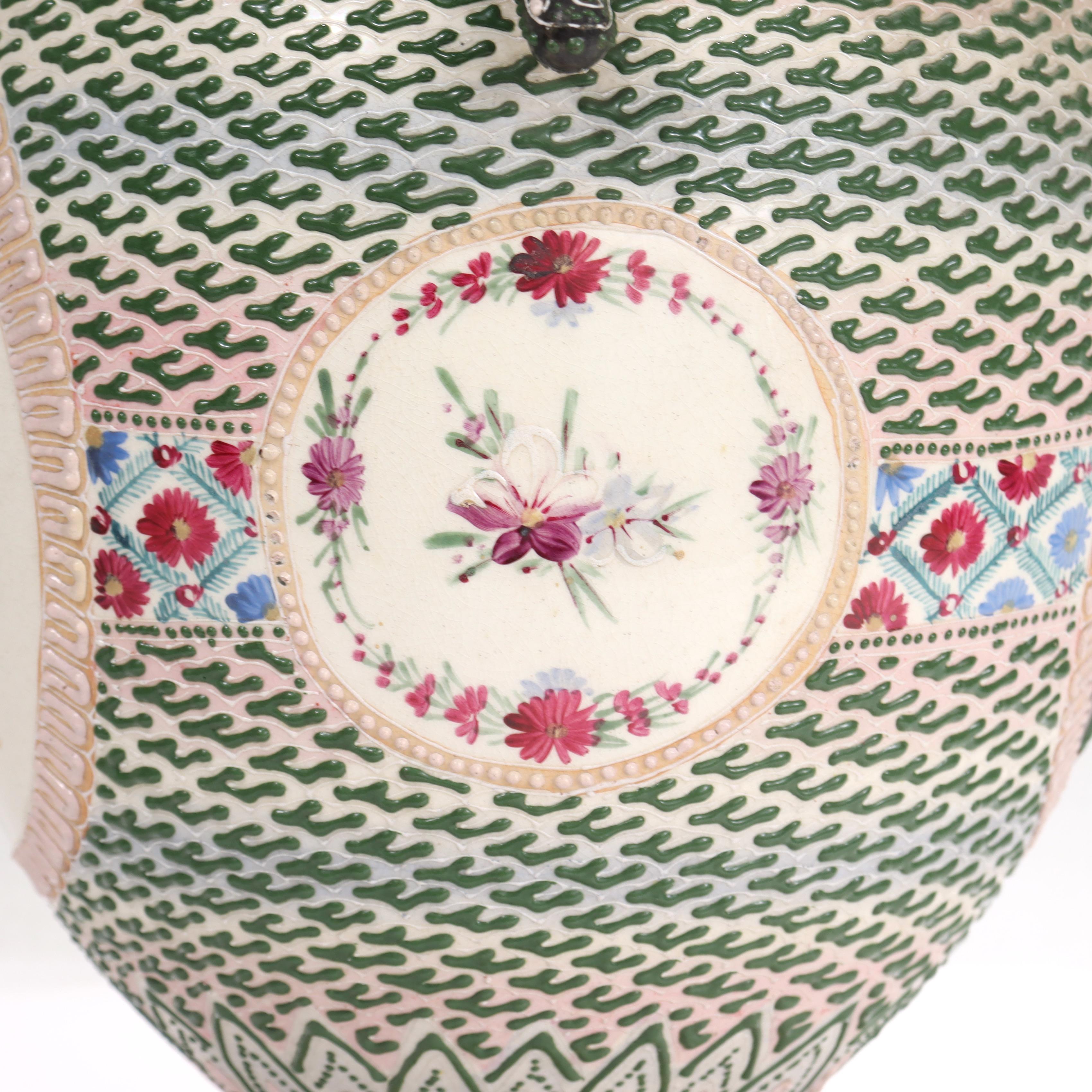 Antique Japanese Moriage Nippon Porcelain Vase or Covered Jar For Sale 3