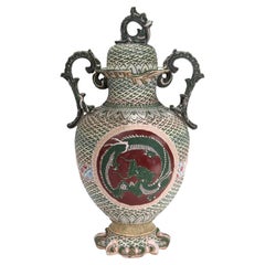 Vintage Japanese Moriage Nippon Porcelain Vase or Covered Jar