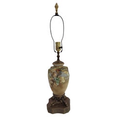 Hand-Painted Art Nouveau Grapes & Vine Lamp with Raised Gilt Accents