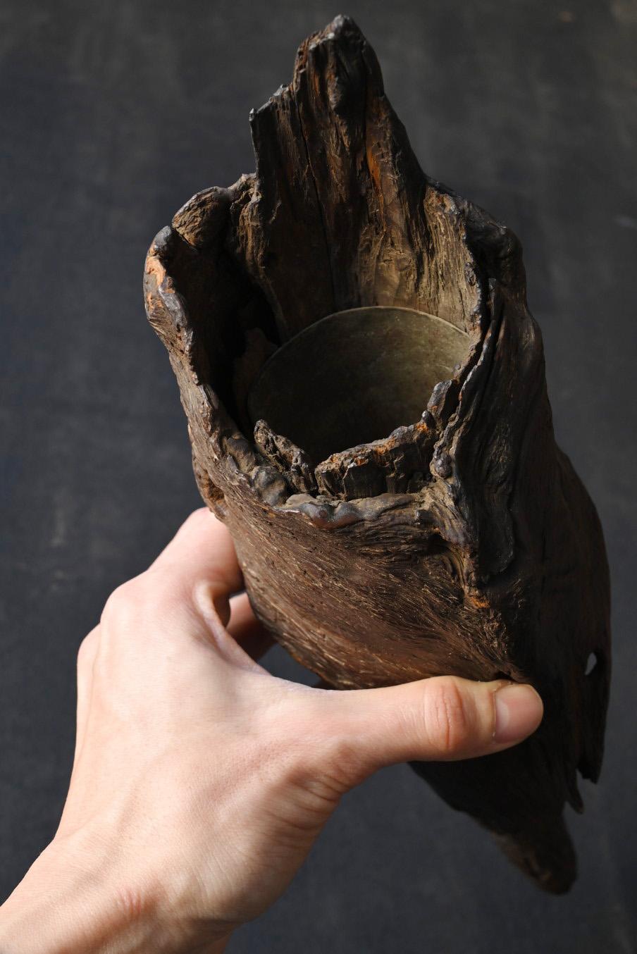 Antique Japanese natural wood vase/Early 20th century/Wall-hanging vase/ 9