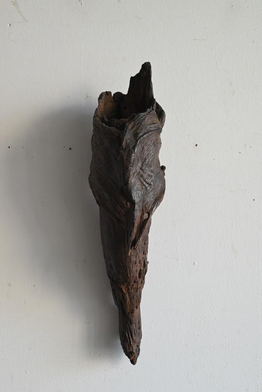 Antique Japanese natural wood vase/Early 20th century/Wall-hanging vase/ 11