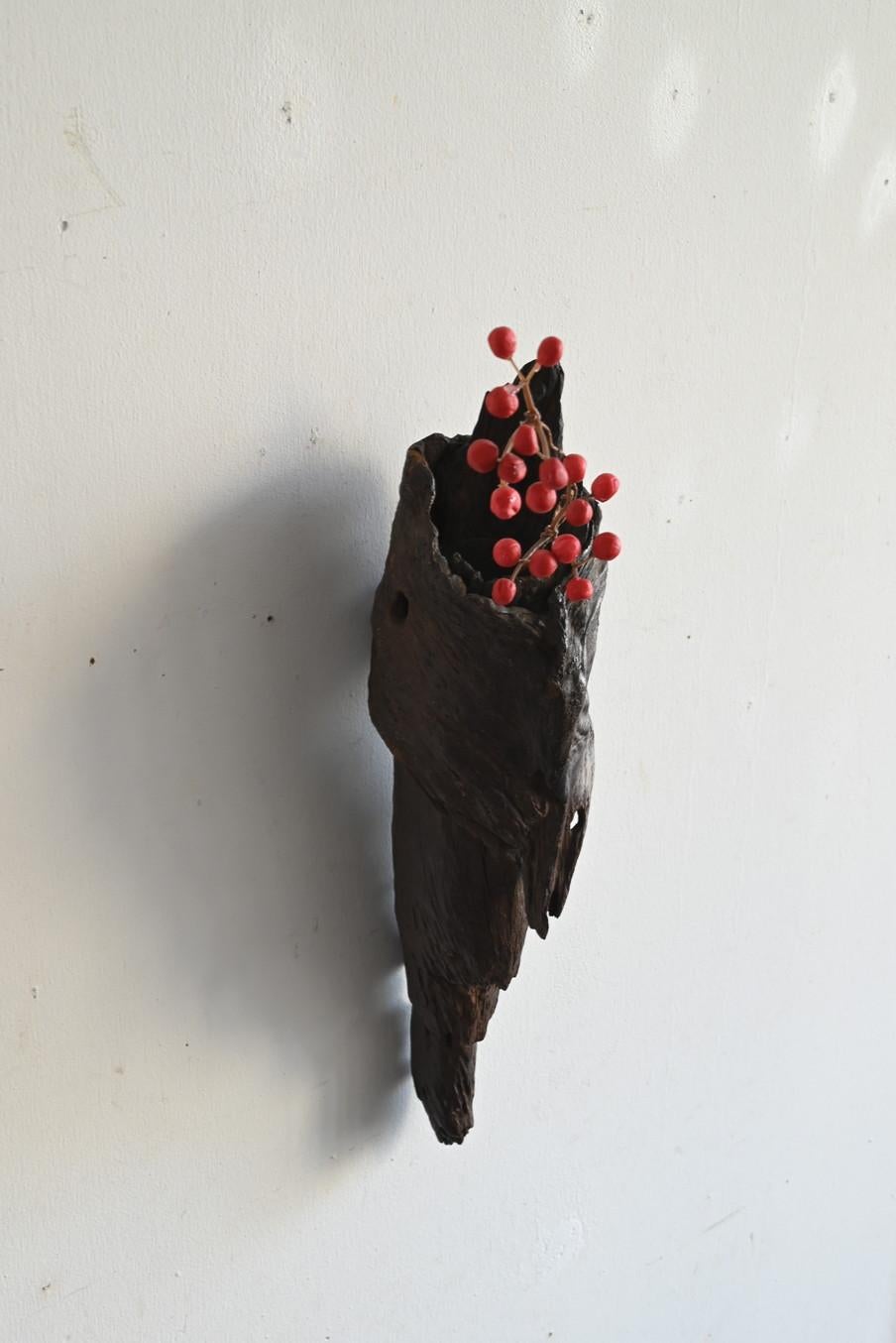 Antique Japanese natural wood vase/Early 20th century/Wall-hanging vase/ 13