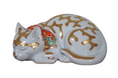 Antique Japanese Nemuri Neko Kutani Porcelain Imari Cat Kitten Figurines 12"