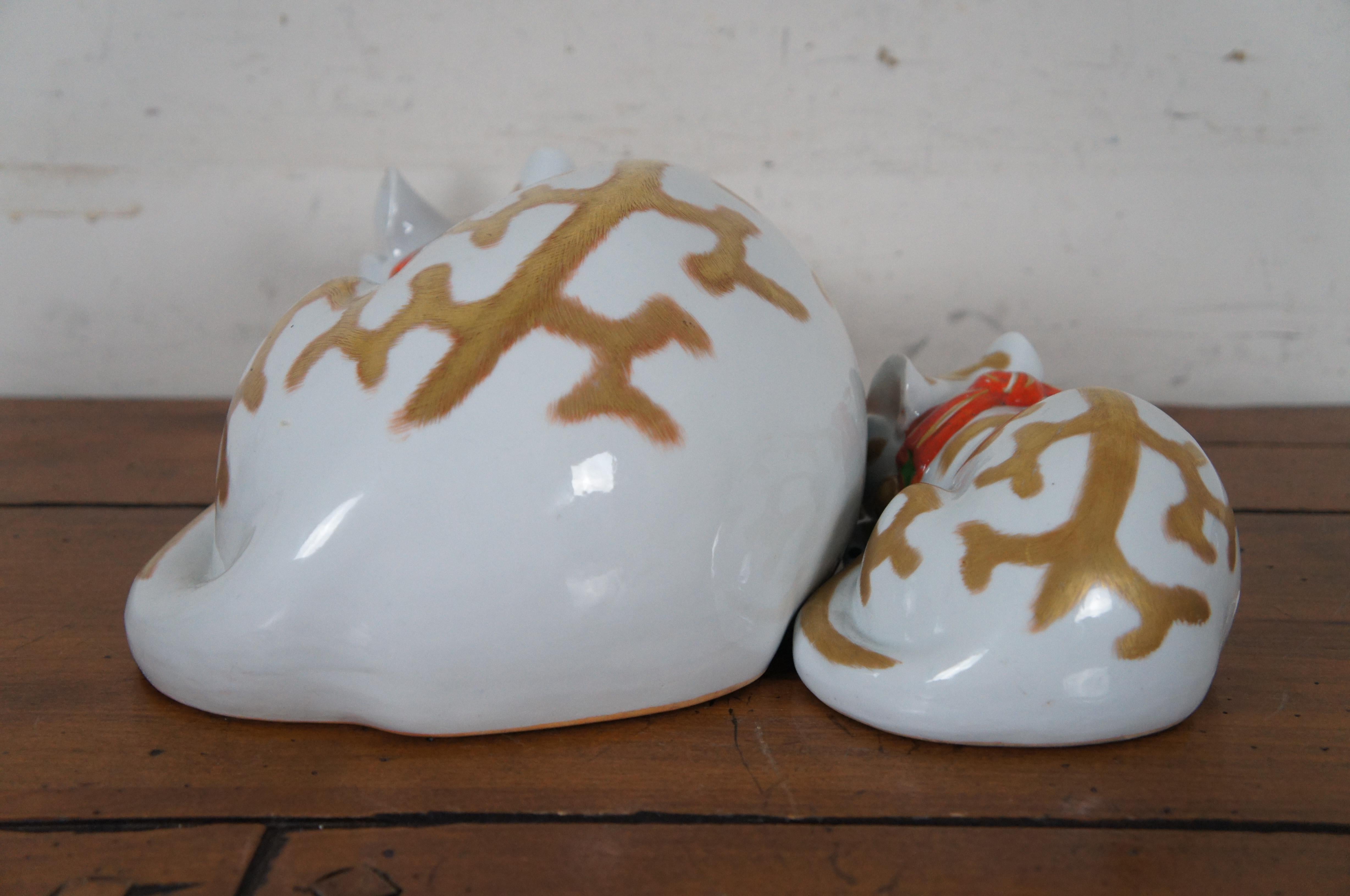 Chinoiserie Antique Japanese Nemuri Neko Kutani Porcelain Imari Cat Kitten Figurines 12