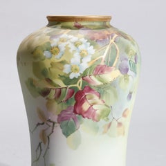 Antique Japanese Nippon Hand Painted Floral and Gilt Porcelain Vase, circa 1920