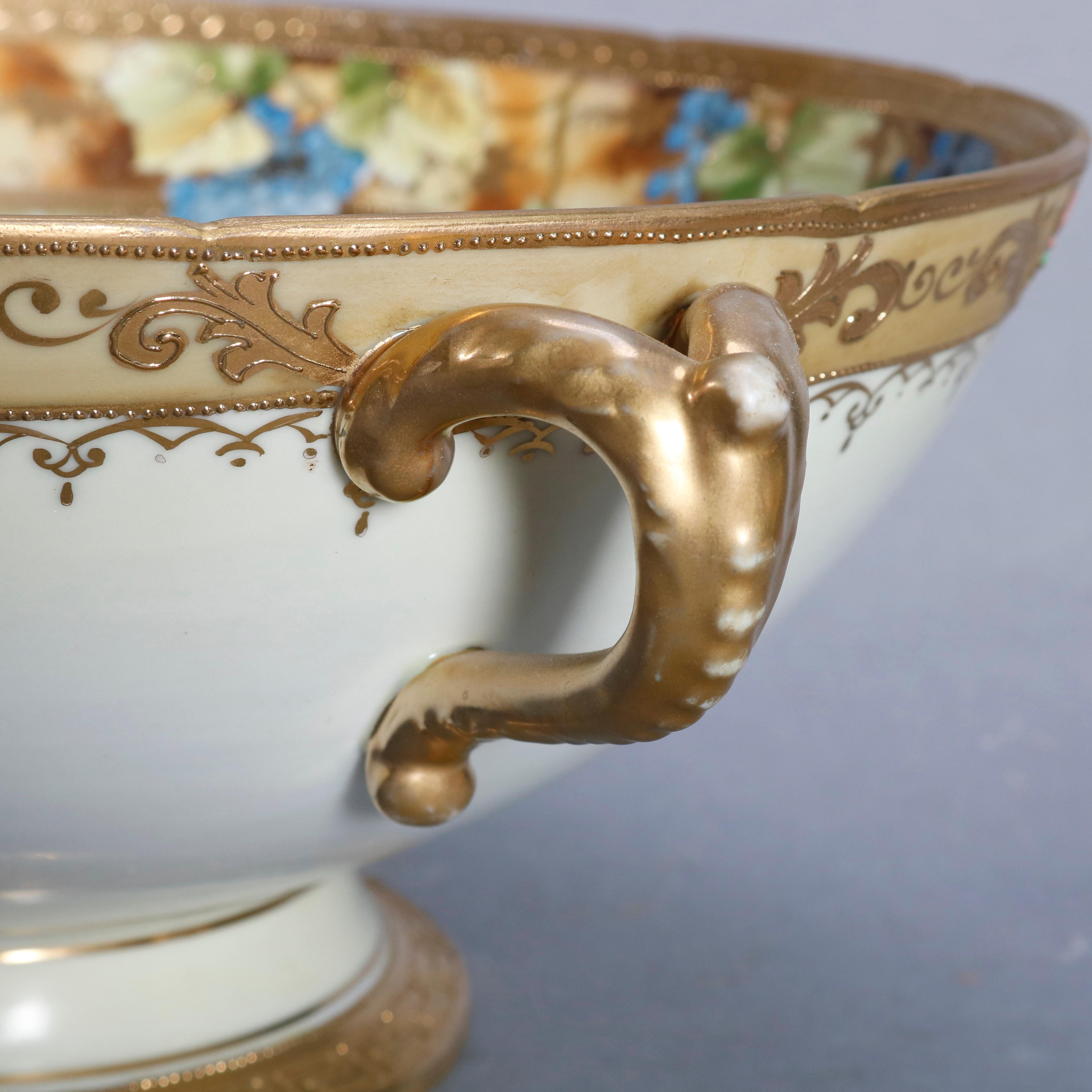 Japanese Nippon Hand Painted and Gilt Seascape Porcelain Punch Bowl, circa 1920 2
