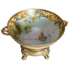 Vintage Japanese Nippon Hand Painted and Gilt Seascape Porcelain Punch Bowl, circa 1920