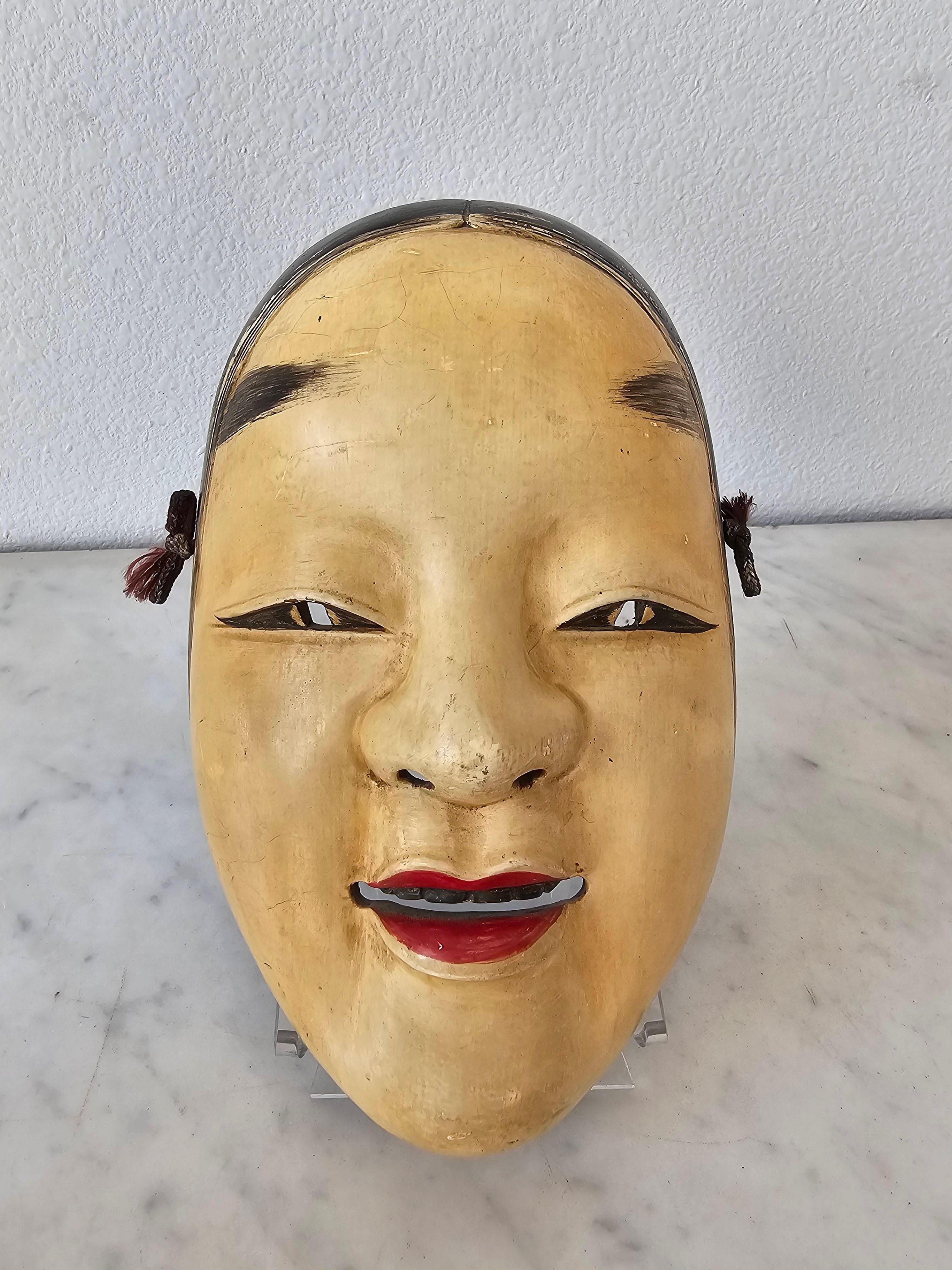 Edo Antique Japanese Noh theatre Carved Painted Wooden Ko-Omote Mask For Sale