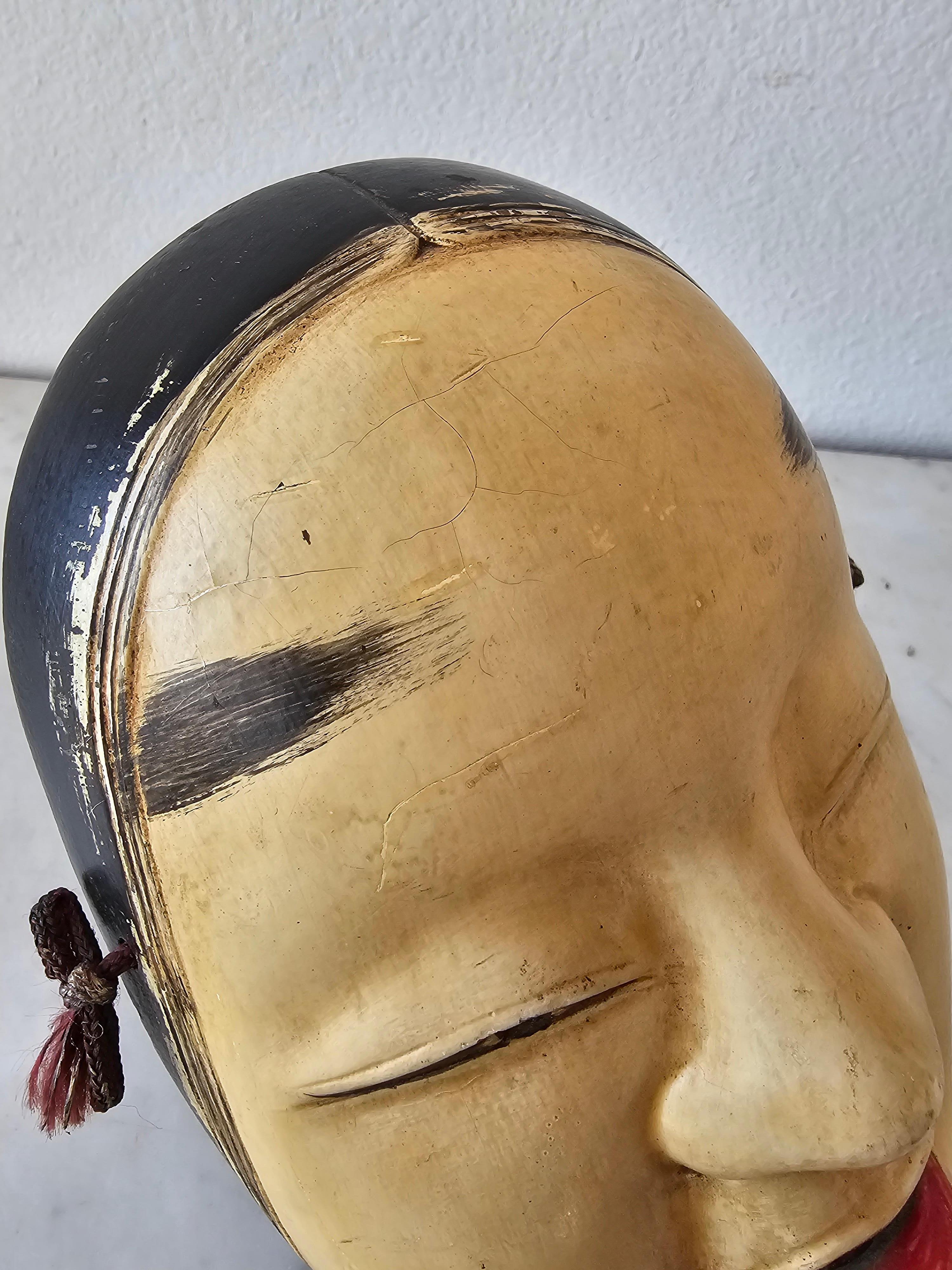 Antique Japanese Noh theatre Carved Painted Wooden Ko-Omote Mask In Good Condition For Sale In Forney, TX