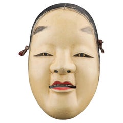 Antique Japanese Noh theatre Carved Painted Wooden Ko-Omote Mask