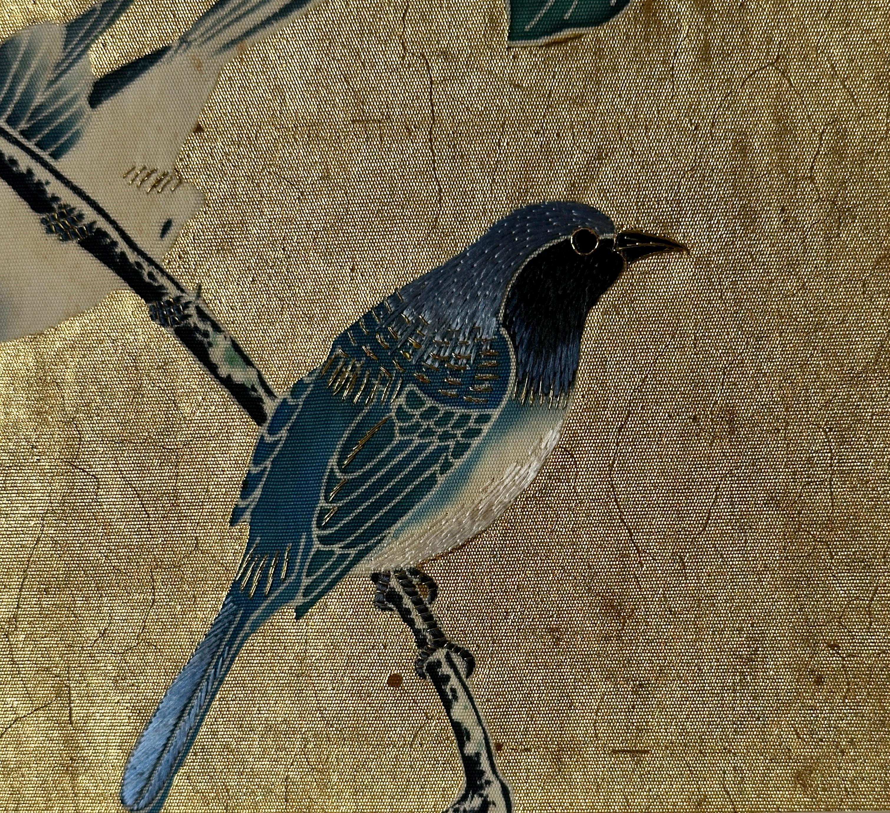 Antico pannello tessile giapponese Obi con uccelli e fiori di camelia, periodo Meiji in vendita 9