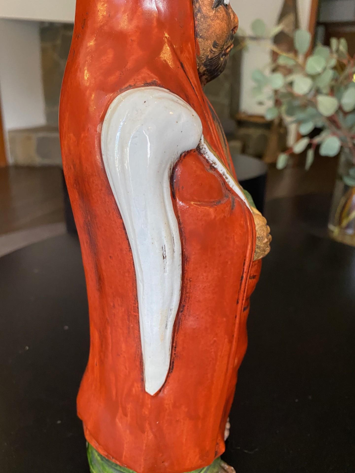 Antique Japanese Okimono Kutani Red-Robed Bodhidharma Monk Daruma Figure Statue For Sale 5