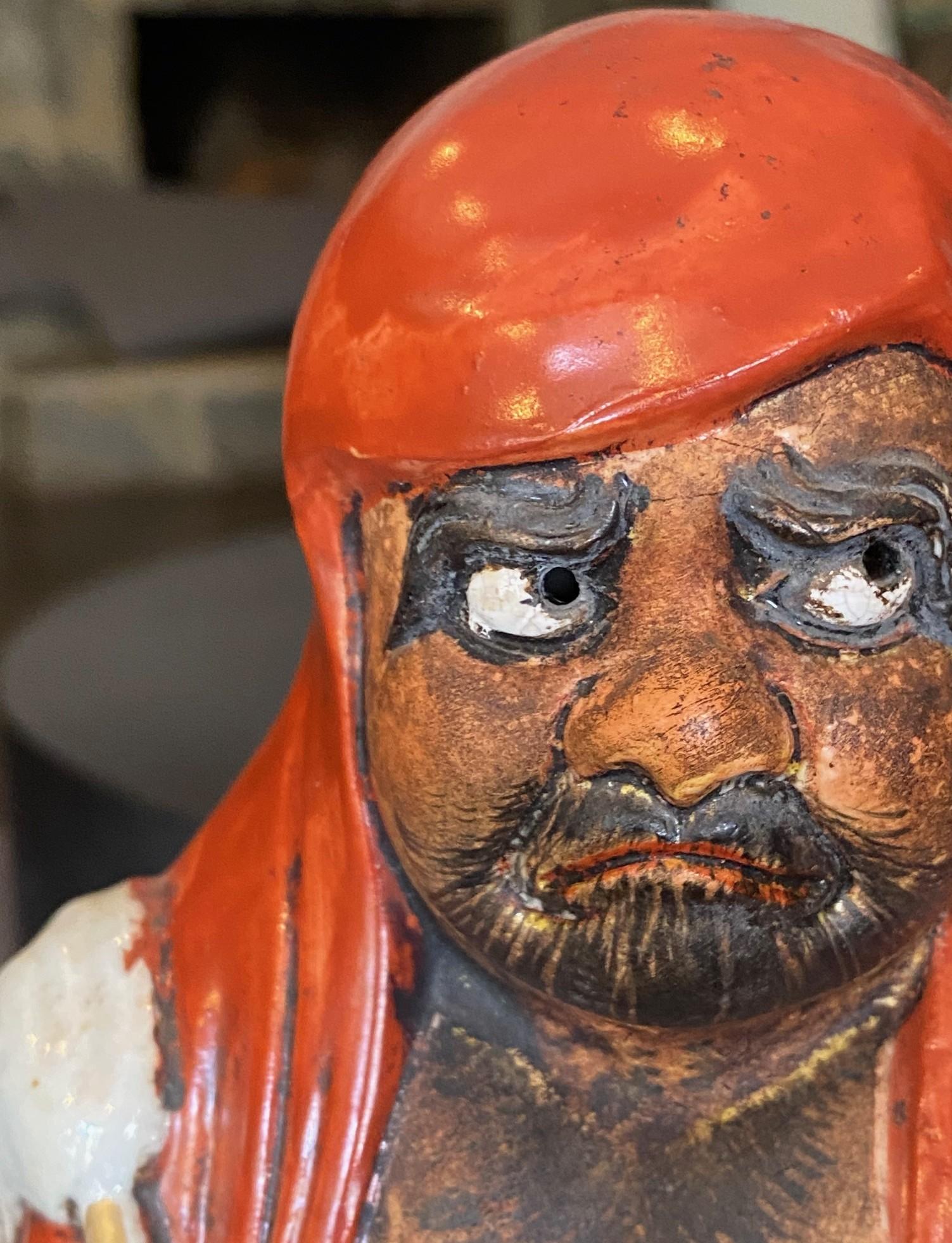 Glazed Antique Japanese Okimono Kutani Red-Robed Bodhidharma Monk Daruma Figure Statue For Sale
