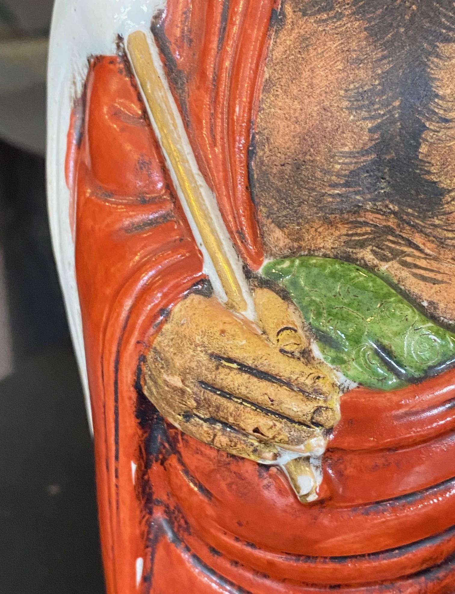 20th Century Antique Japanese Okimono Kutani Red-Robed Bodhidharma Monk Daruma Figure Statue For Sale