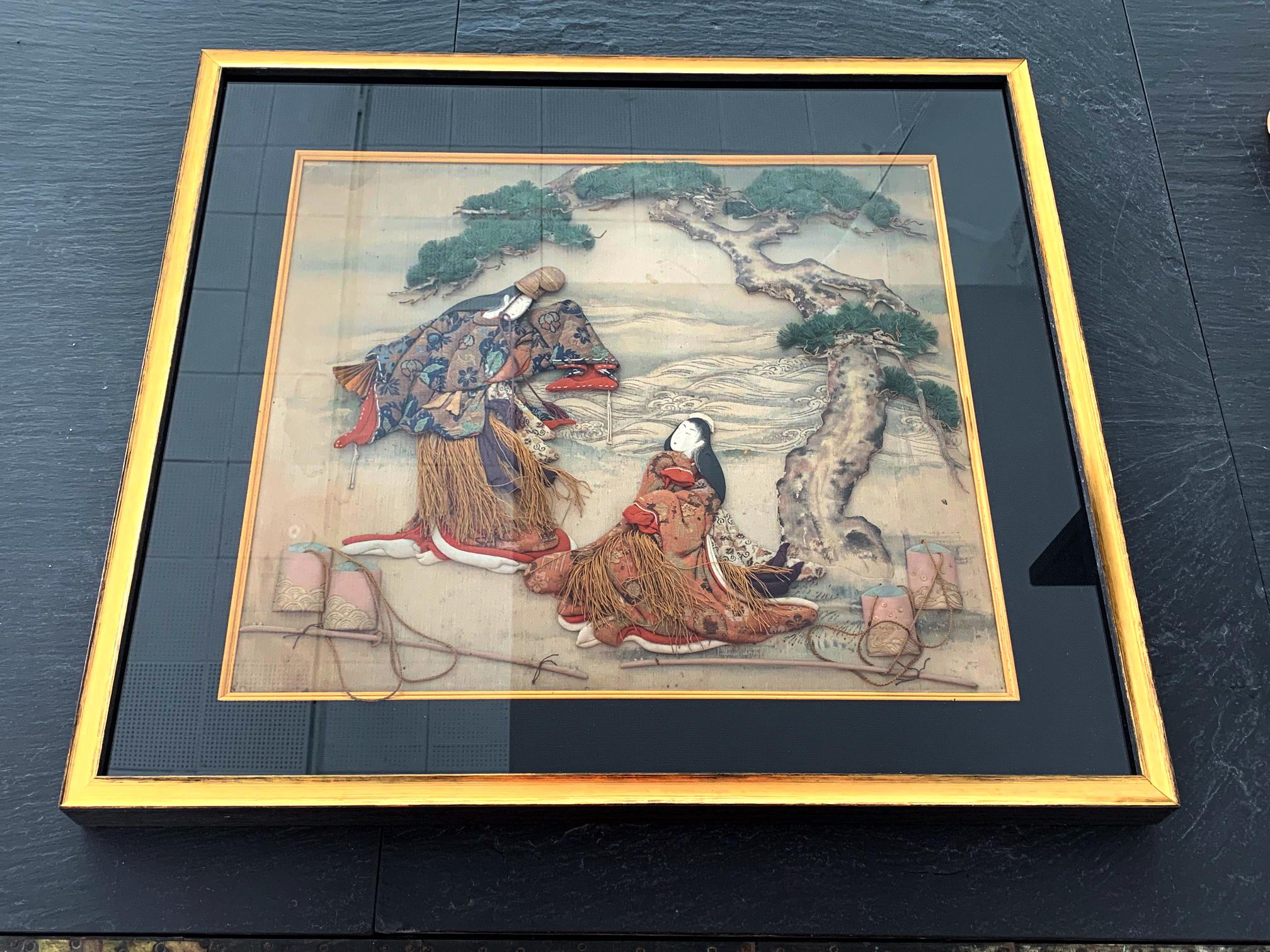 Framed Antique Japanese Oshi-E Textile Art from Meiji Period 5