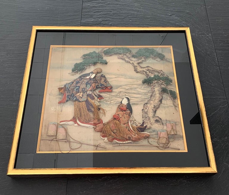Framed Antique Japanese OshiE Textile Art from Meiji Period at 1stDibs