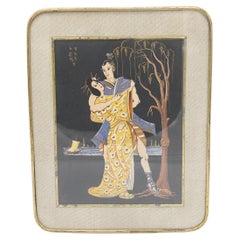 Antique Japanese Painting Framed on Jute 'Lovers Dance'