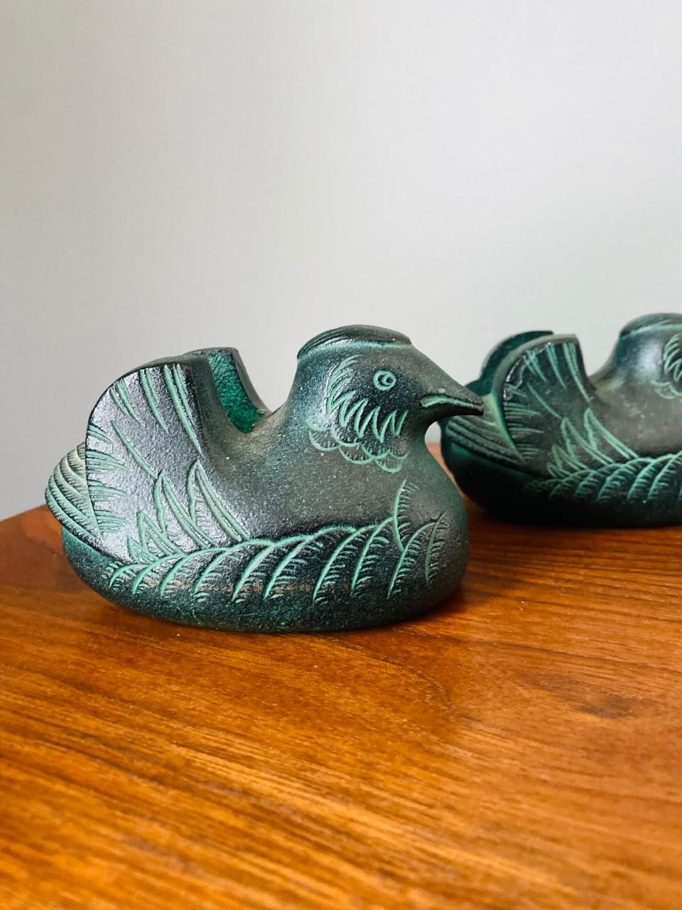 Japonisme Antique Japanese Pair Bronze Mandarin Duck Screen Holders