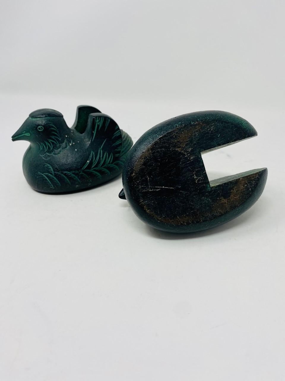 Antique Japanese Pair Bronze Mandarin Duck Screen Holders For Sale 1