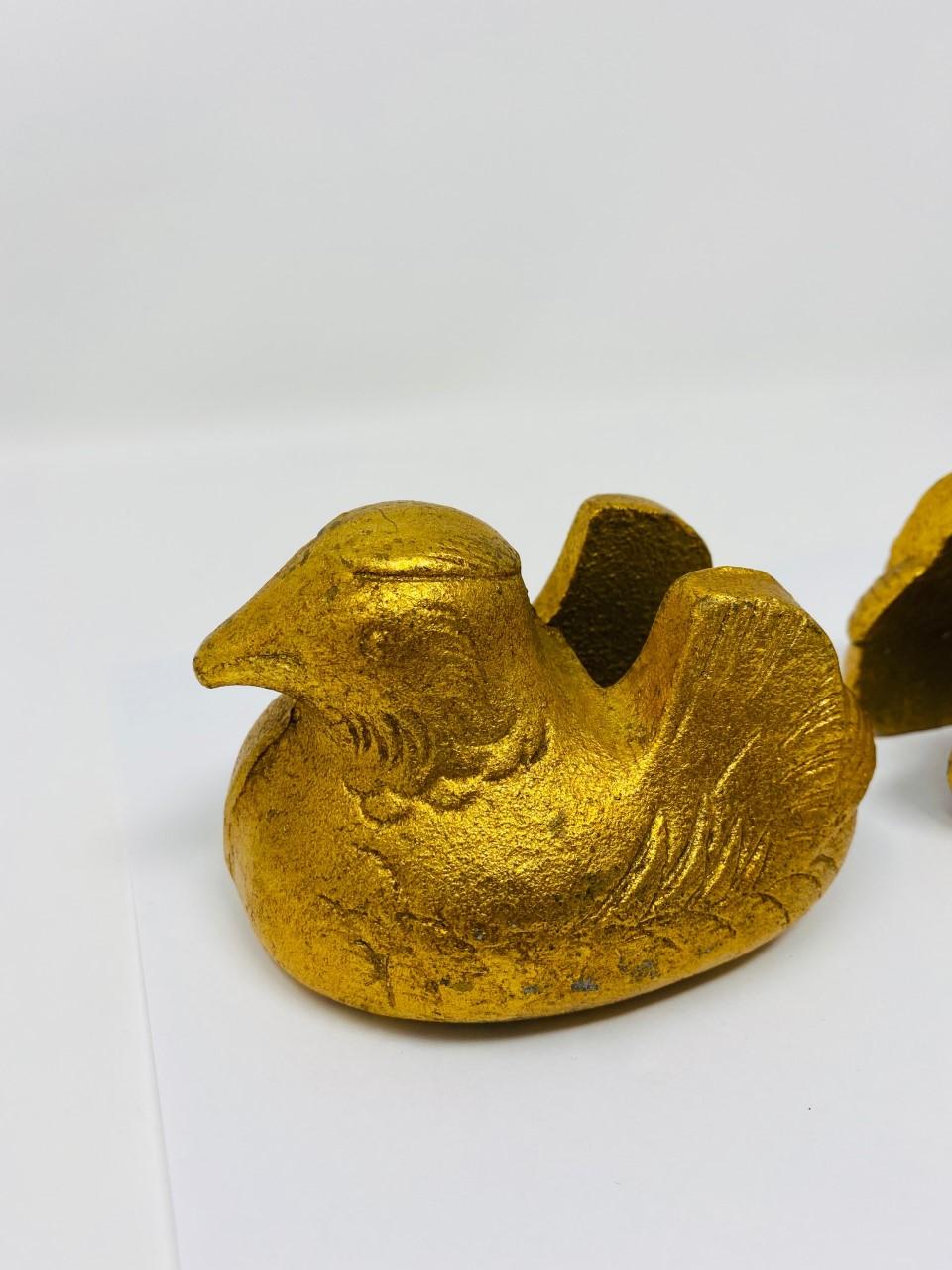 Antique Japanese Pair Gilt Mandarin Duck Screen Holders In Good Condition For Sale In San Diego, CA