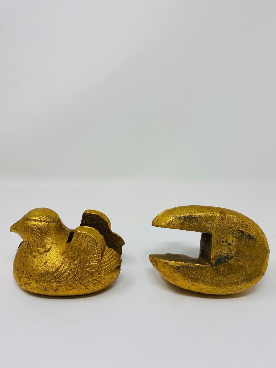 Early 20th Century Antique Japanese Pair Gilt Mandarin Duck Screen Holders For Sale