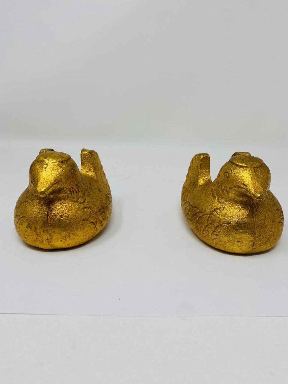 Bronze Antique Japanese Pair Gilt Mandarin Duck Screen Holders For Sale
