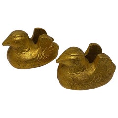 Antique Japanese Pair Gilt Mandarin Duck Screen Holders