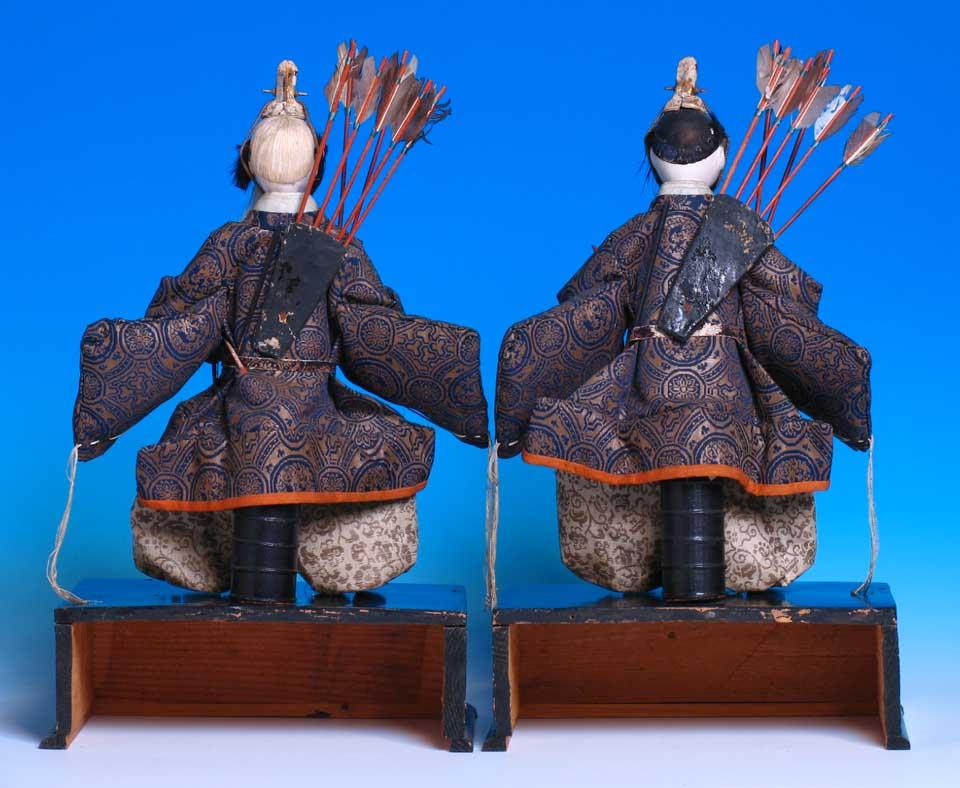 Carved Japanese Pair of Seated Minister Dolls, Hina Ningyo, House of Takeda, Edo For Sale