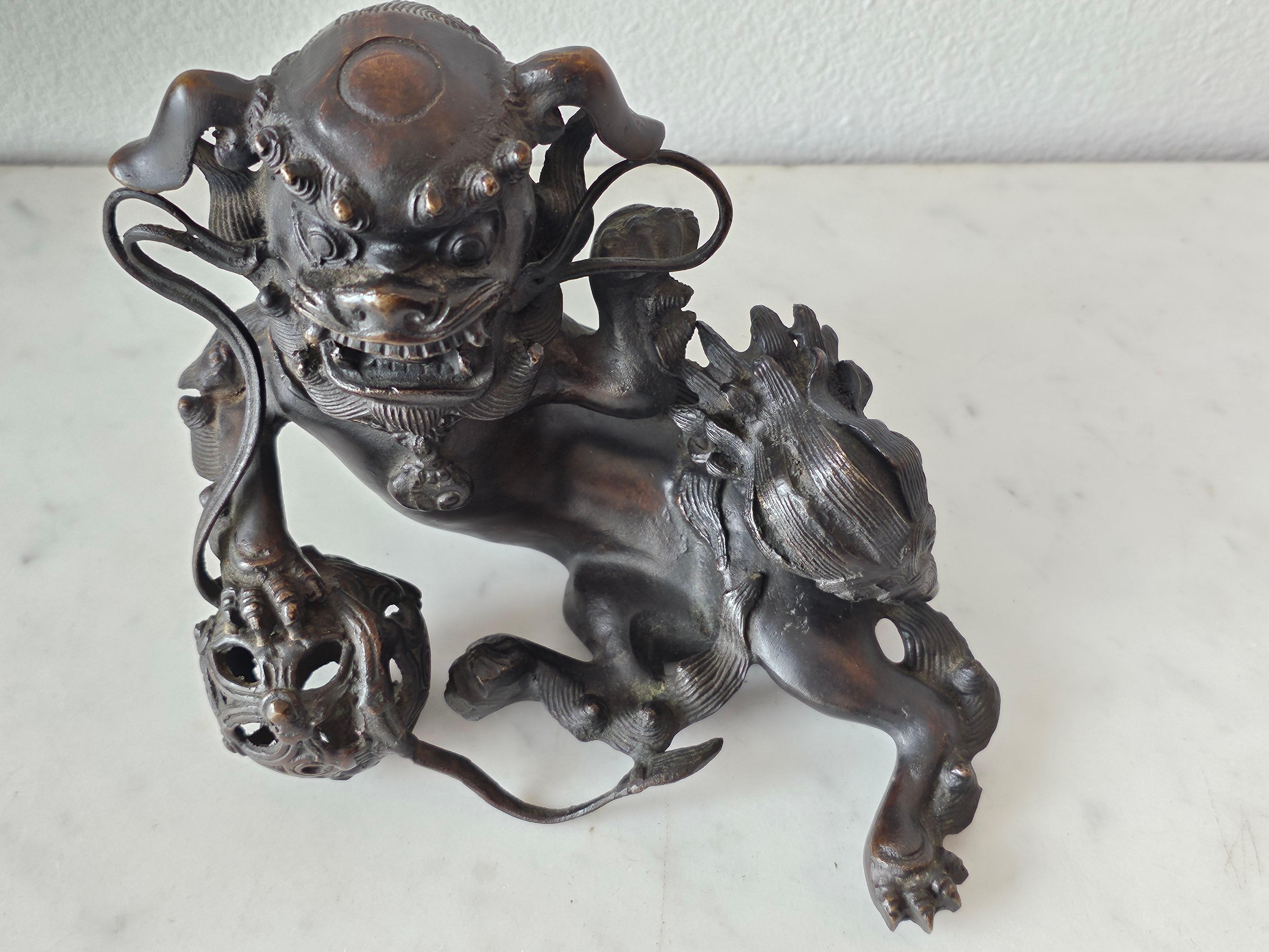 18th Century and Earlier Antique Japanese Patinated Bronze Buddhistic Lion Censer 17th/18th Century  For Sale