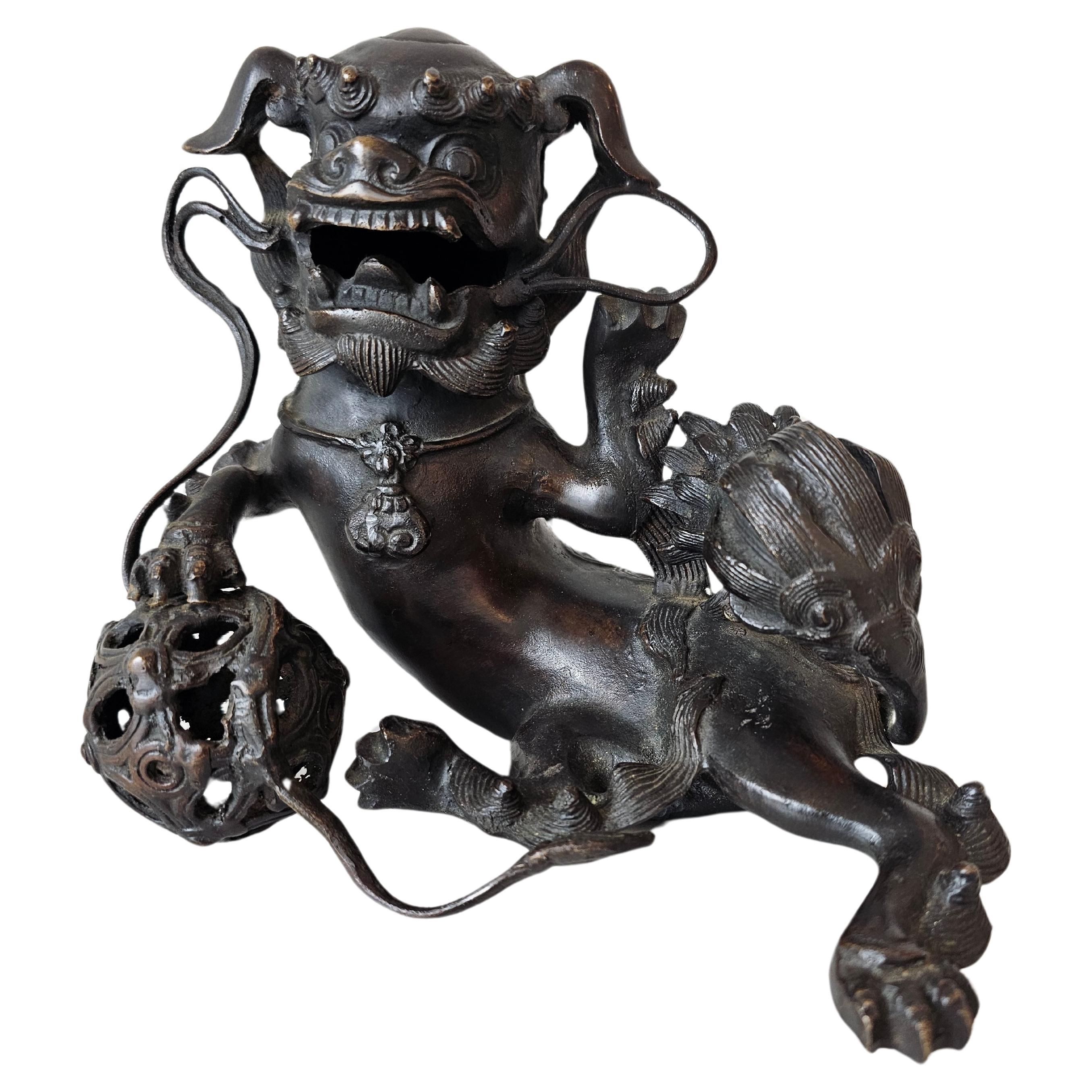 Antiker japanischer buddhistischer Löwen Censer aus patinierter Bronze, 17./18. Jahrhundert 