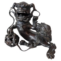 Antiker japanischer buddhistischer Löwen Censer aus patinierter Bronze, 17./18. Jahrhundert